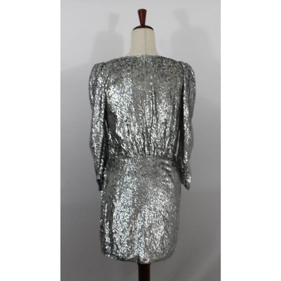 BA & SH Sz 2 M 6 Divina Robe Mini Dress Faux Wrap Silver NWT Silk Blend - Picture 4 of 10